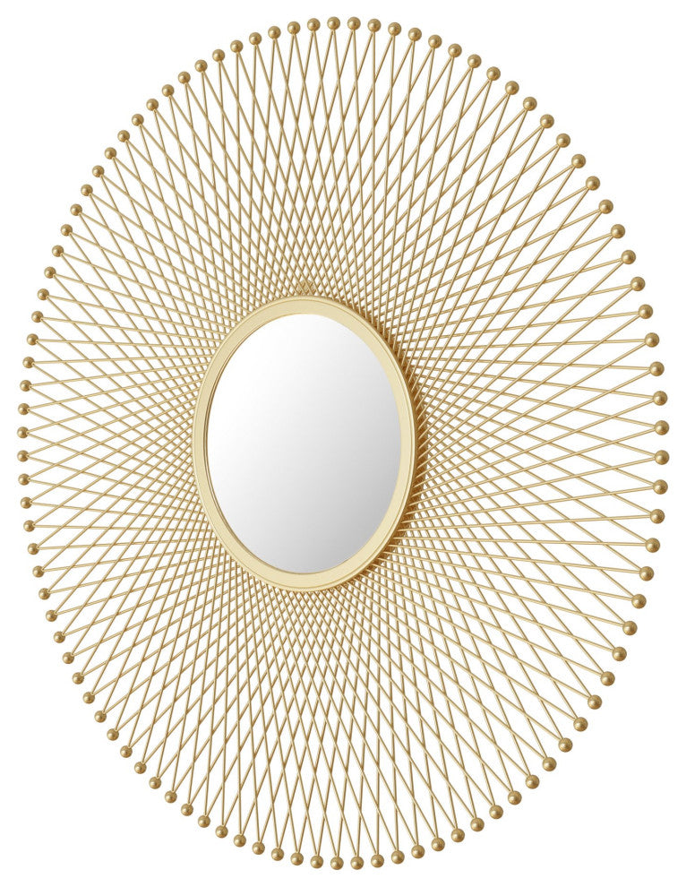 Frame Wall Mirror, Round, Aluminum, Metal, Gold, Bedroom Living