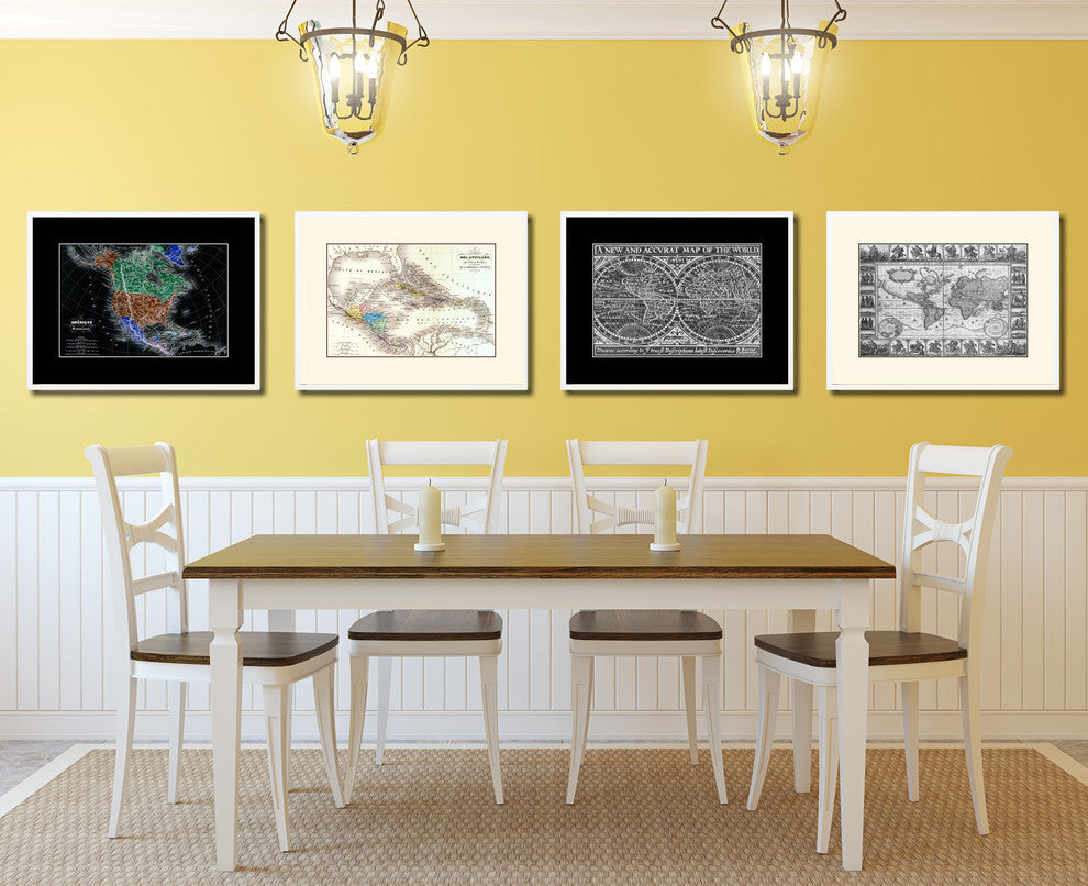 West Indies Caribbean Old Map Print On Canvas With Picture Frame 28" X 37"