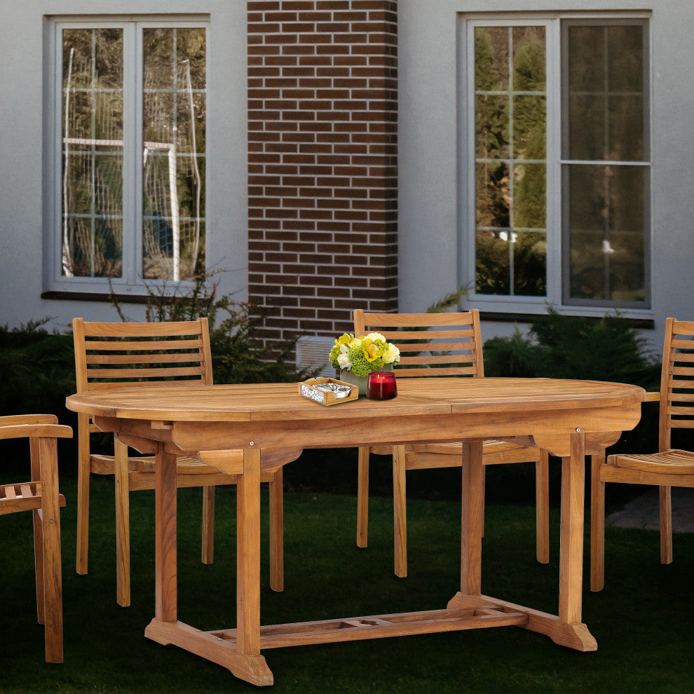 Teak Wood Orleans Oval Outdoor Patio Extension Dining Table