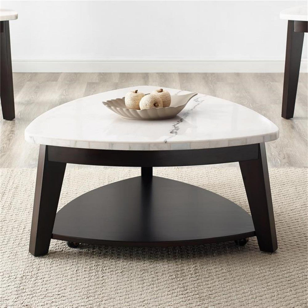 Francis White Marble Top Cocktail Table with Black Base