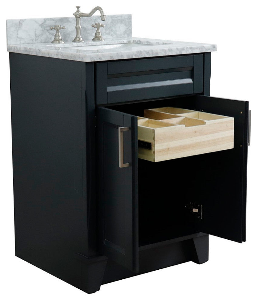 25" Single Sink Vanity, Dark Gray Finish With White Carrara Marble