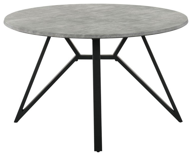 Modern Dining Table, Butterfly Shaped Metal Base With Round Faux Concrete Top