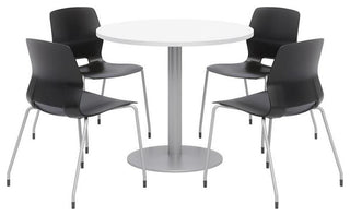 Olio Designs Round 42in Lola Dining Set - White Table - Black Chairs