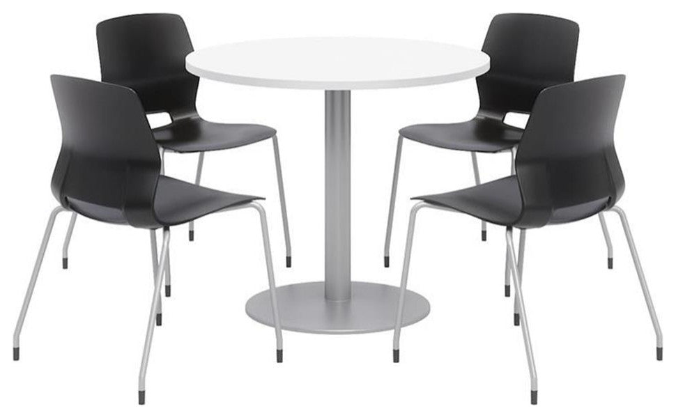 Olio Designs Round 42in Lola Dining Set - White Table - Black Chairs