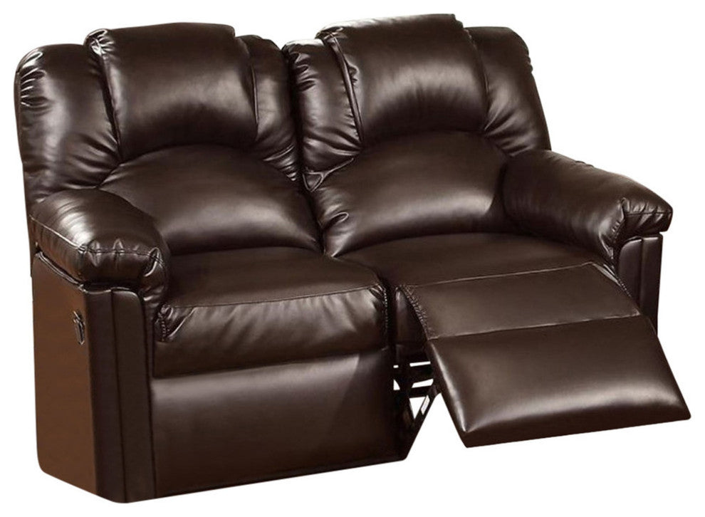Benzara BM171423 Bonded Leather Recliner Loveseat, Brown