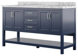 Affinity Bathroom Vanity With Carrara Marble Countertop, Blue, 61 in