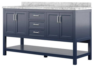 Affinity Bathroom Vanity With Carrara Marble Countertop, Blue, 61 in