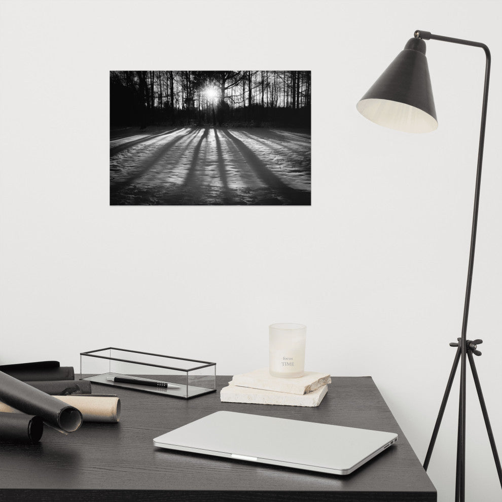 Country Wall Art: Winter Shadows Black & White Landscape Unframed Print, 12" X 18"