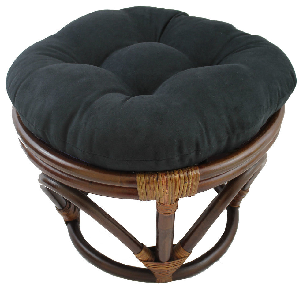 18" Round Solid Micro Suede Tufted Footstool Cushion, Black