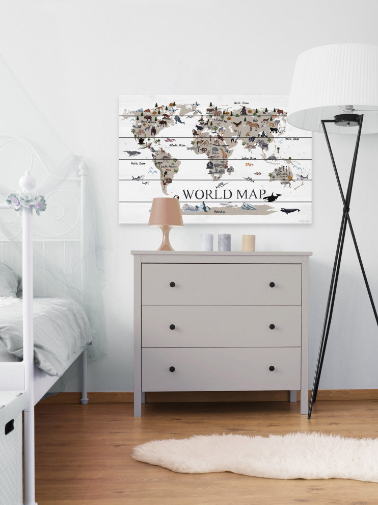 "Find the Animals" Painting Print on White Wood, 36x24