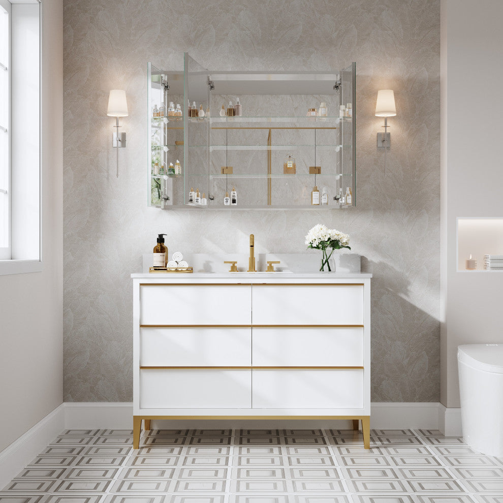 Recessed/Surface Mount Bathroom Medicine Cabinet, Soft-Close Blum Hinges, 40"x30", Triple Swing
