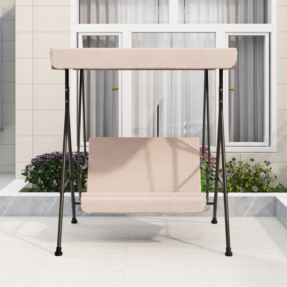 Outdoor Patio 2-Seat Porch Swing Chair With Cushion and Adjustable Canopy, Beige