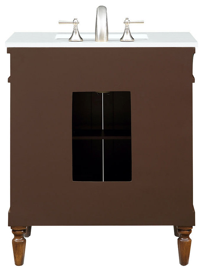 Home Living 30" Single Bathroom Vanity, Walnut With Engineered Marble Top