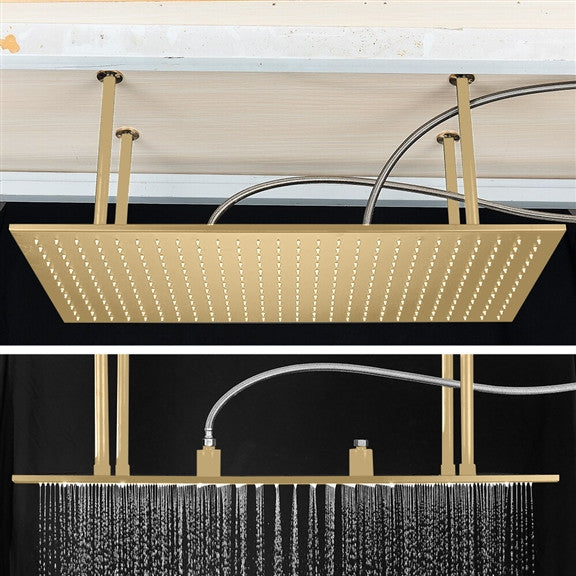 Fontana 20x40" Ceiling Mount Rain Shower Head, Brushed Gold