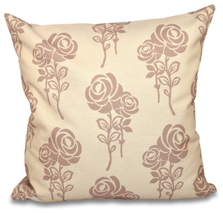 Carmen, Floral Print Pillow, Taupe, 26"x26"