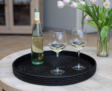 Artifacts Rattan™ Round Serving / Ottoman Tray, Tudor Black, Extra Large