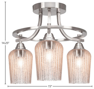 Paramount 3-Light Semi-Flush Light, Brushed Nickel, 5" Silver Textured Glass