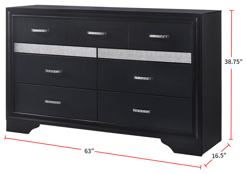 9 Drawers Wooden Dresser With Hide Drawer Design, Black