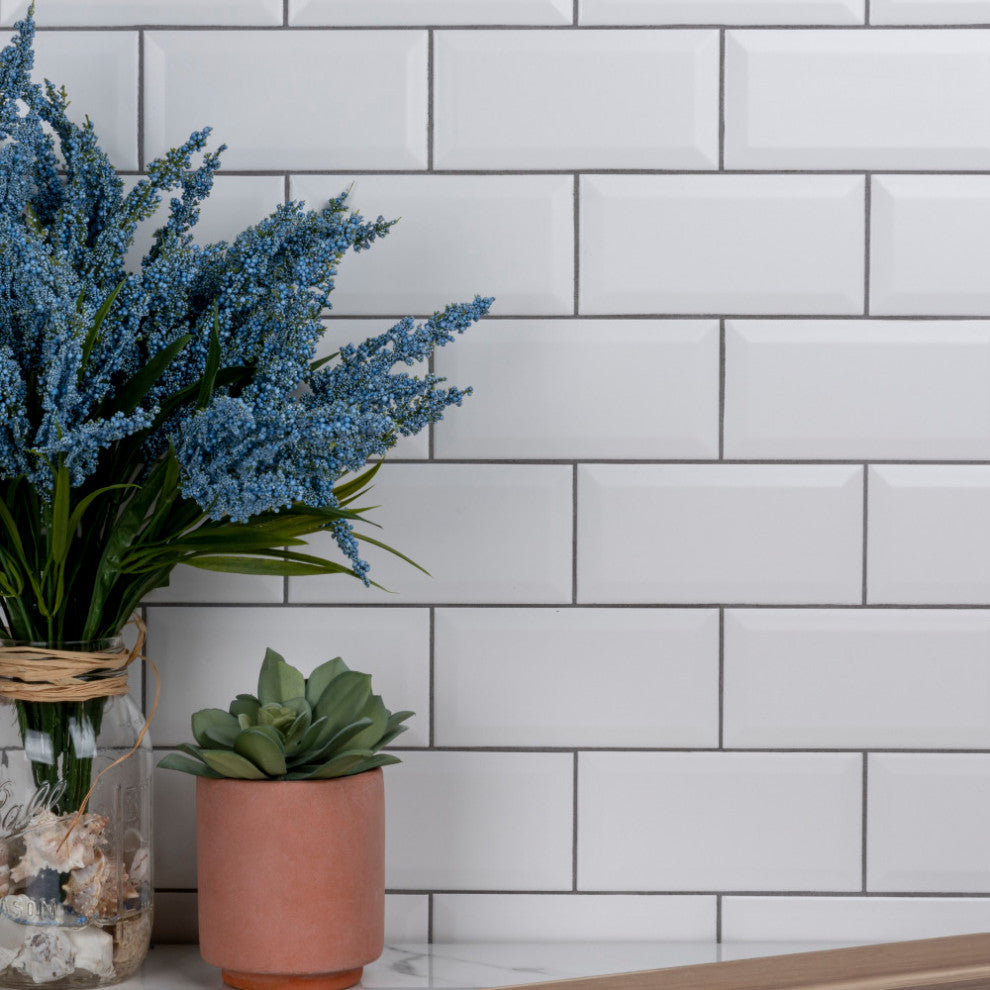 Crown Heights Beveled Ceramic Wall Tile, Matte White