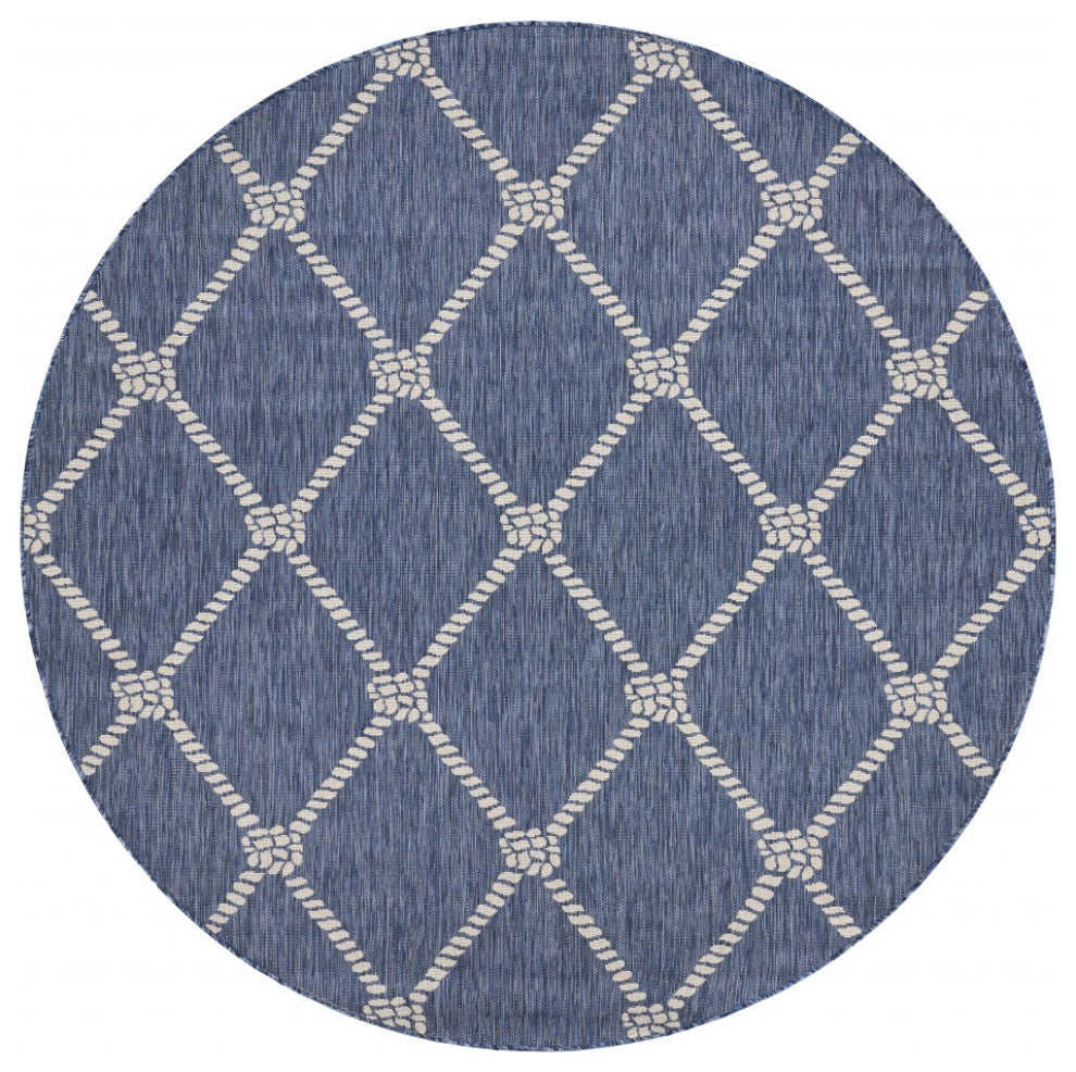 8" Round Navy Knot Indoor Outdoor Area Rug
