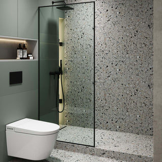 Single Fixed Glass Shower Panel - Clear Tempered Full Frame Shower Glass Door, Black, 34"