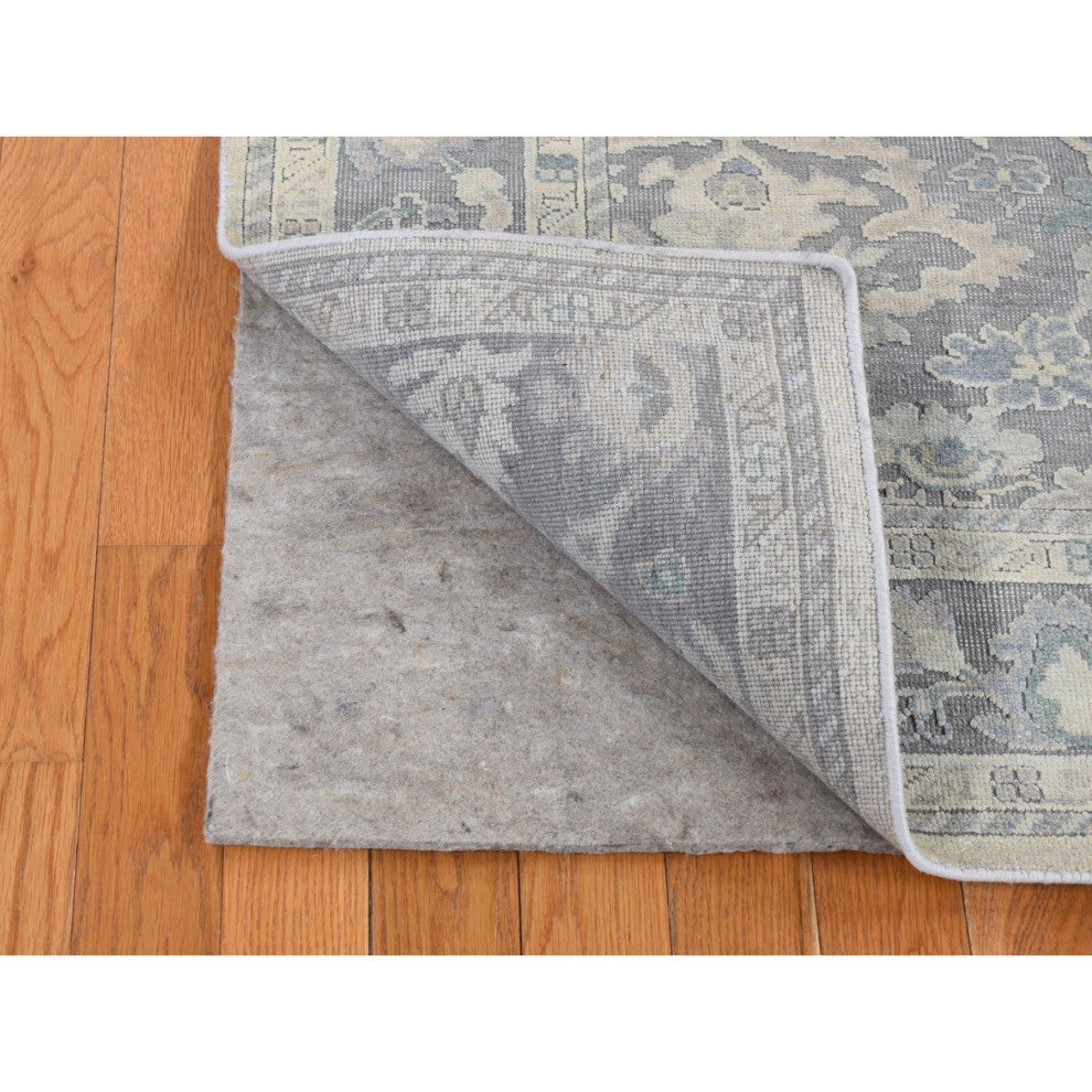 Battleship Gray Hand Knotted Oushak Influence Pure Silk and Wool Rug 6'1"x8'9"
