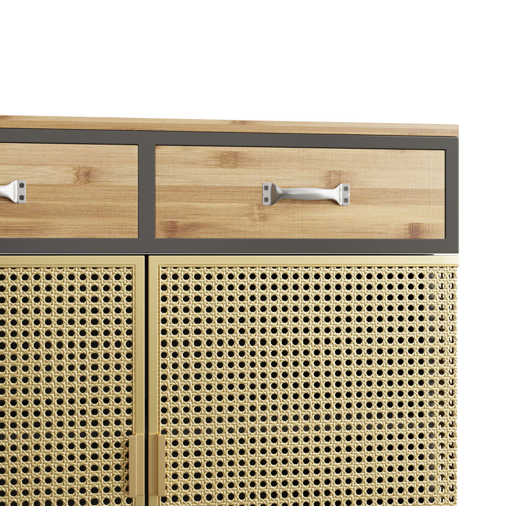 32" Tall Metal 2-door Accent Cabinet with 2-drawer, Gold