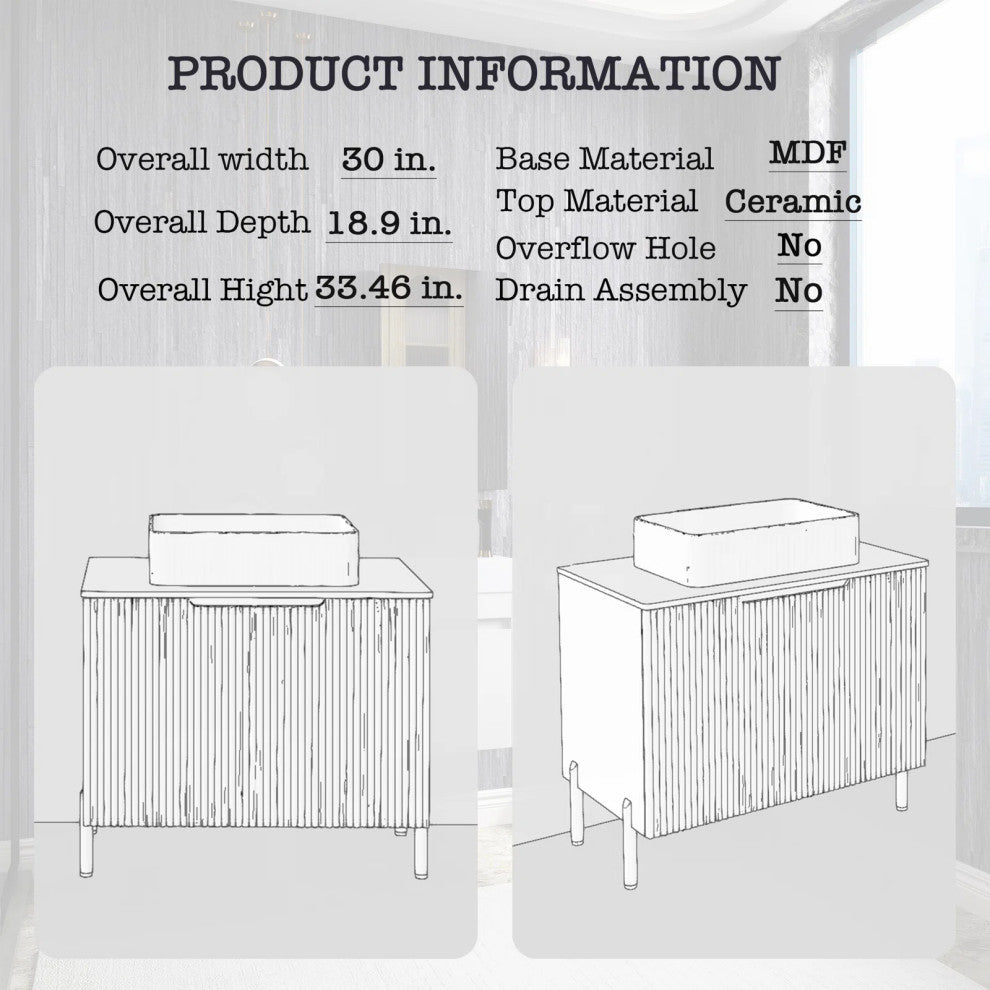 30 in. W Single Sink Freestanding Bath Vanity with Sintered Stone Top, White