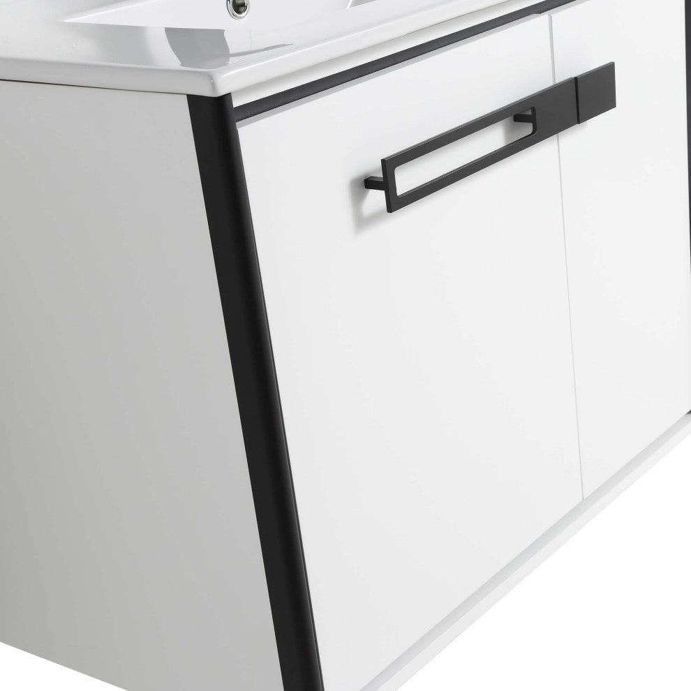 Oakville Wall Mount Bathroom Vanity, White Matte, 30", Black Hardware