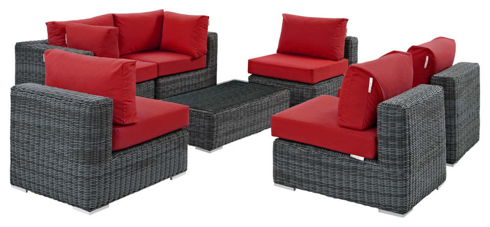 Canvas Red Summon 7 Piece Outdoor Patio Sunbrella Sectional Set