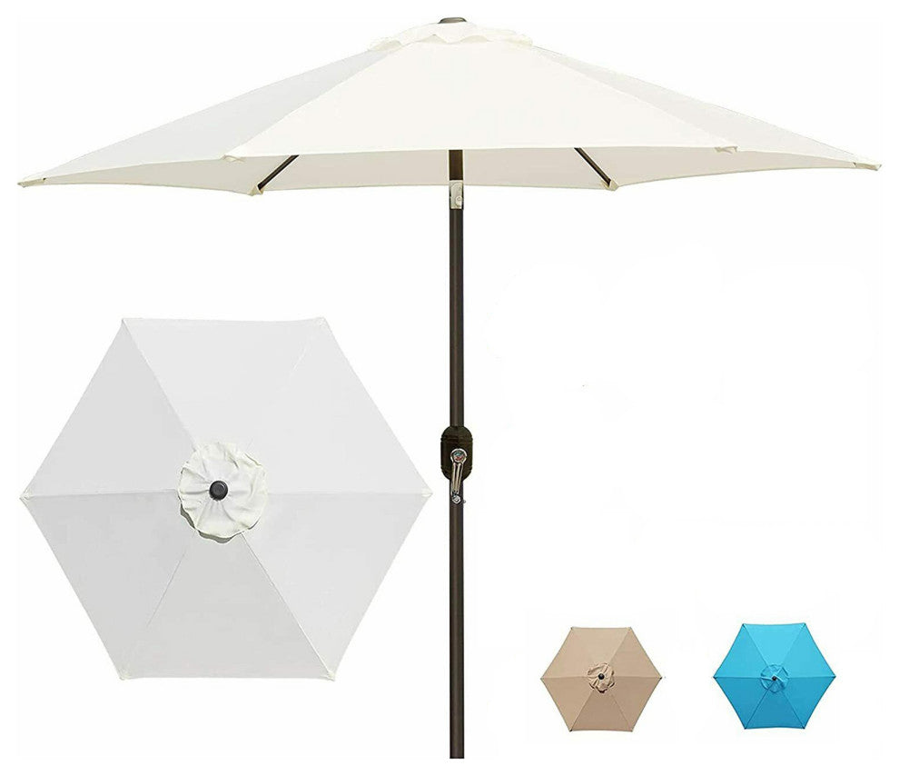 8' Outdoor Patio Steel Market Umbrella With Push Button Tilt and Crank, White