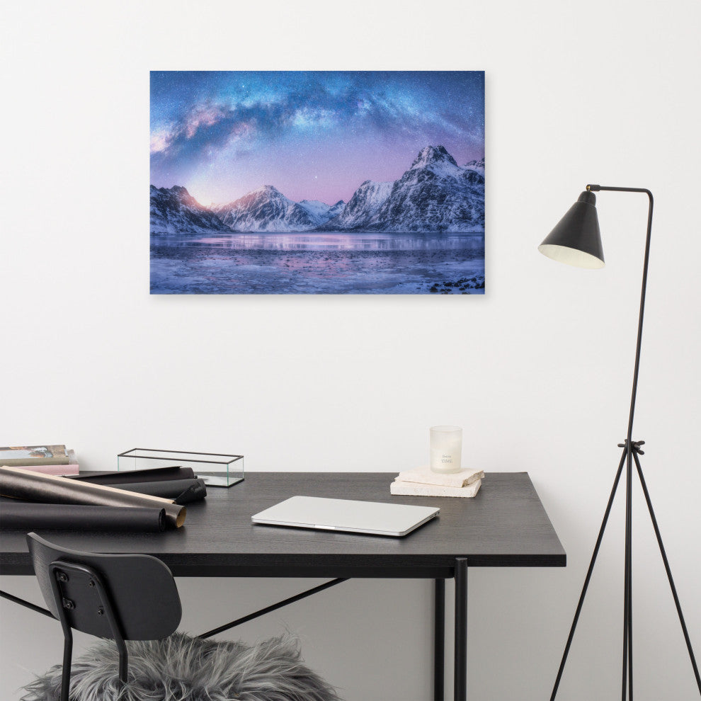 Milky Way Lofoten Islands, Norway Landscape Photo Canvas Wall Art Prints, 24" X 36"