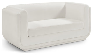 Kimora Linen Textured Fabric Upholstered Loveseat, Cream