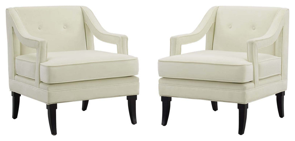 Armchair Accent Chair, Set of 2, Velvet, Ivory White, Modern, Lounge Hospitality