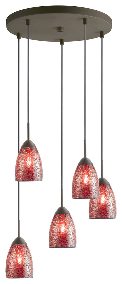 Venezia Mini Pendant, Bronze, Mosaic Red, 5-Light, 14"D