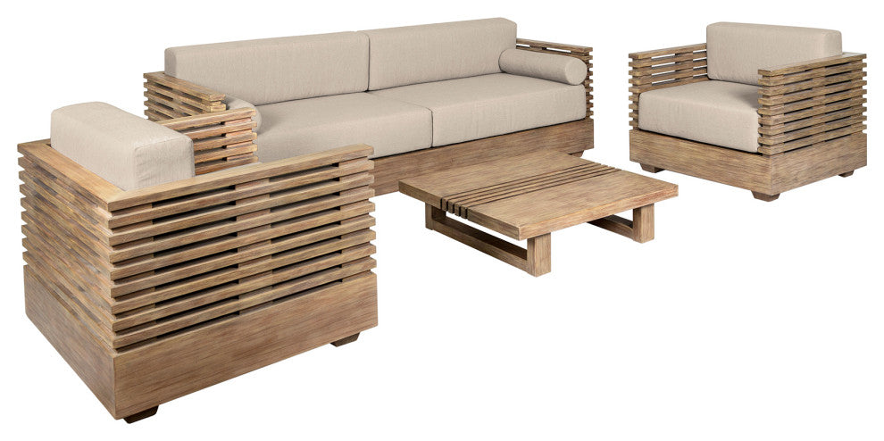Vivid Outdoor Patio 4-Piece Conversation Set Taupe Olefin Cushions