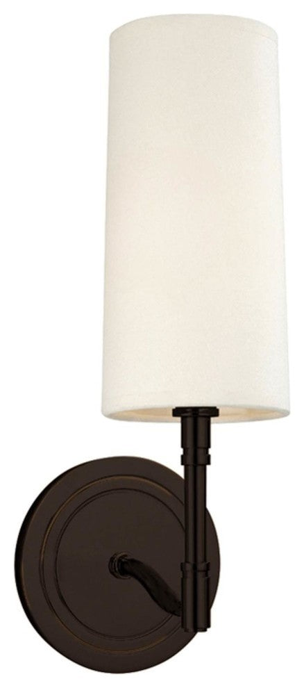 Dillon, One Light Wall Sconce, Old Bronze Finish, Off White Linen Shade