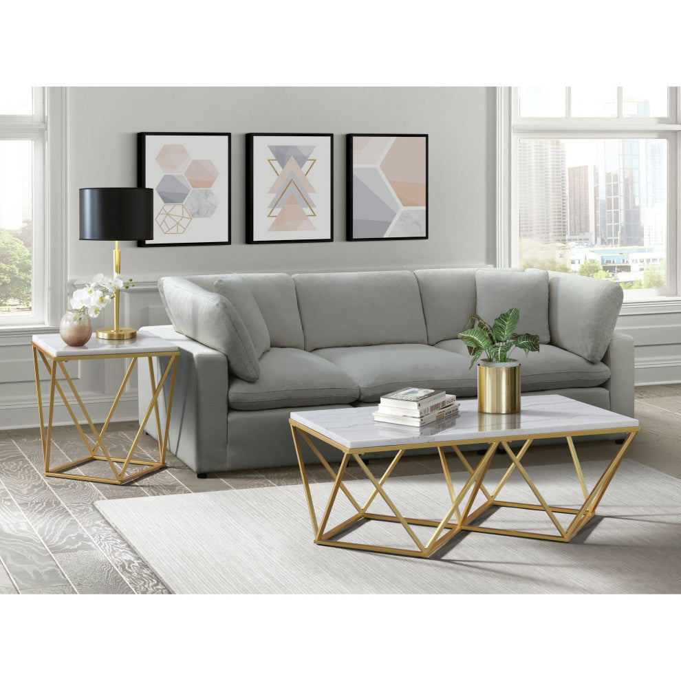 Riko Rectangular Coffee Table WithGold Metal Leg