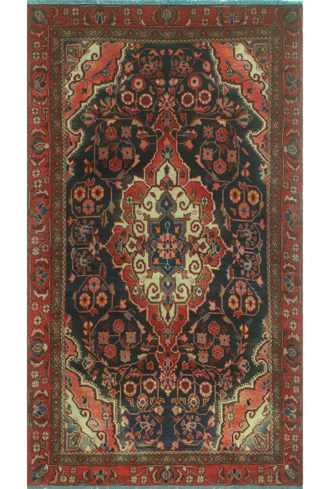 Vintage Distressed Royal Navy/Red Rug, 3'8x6'7