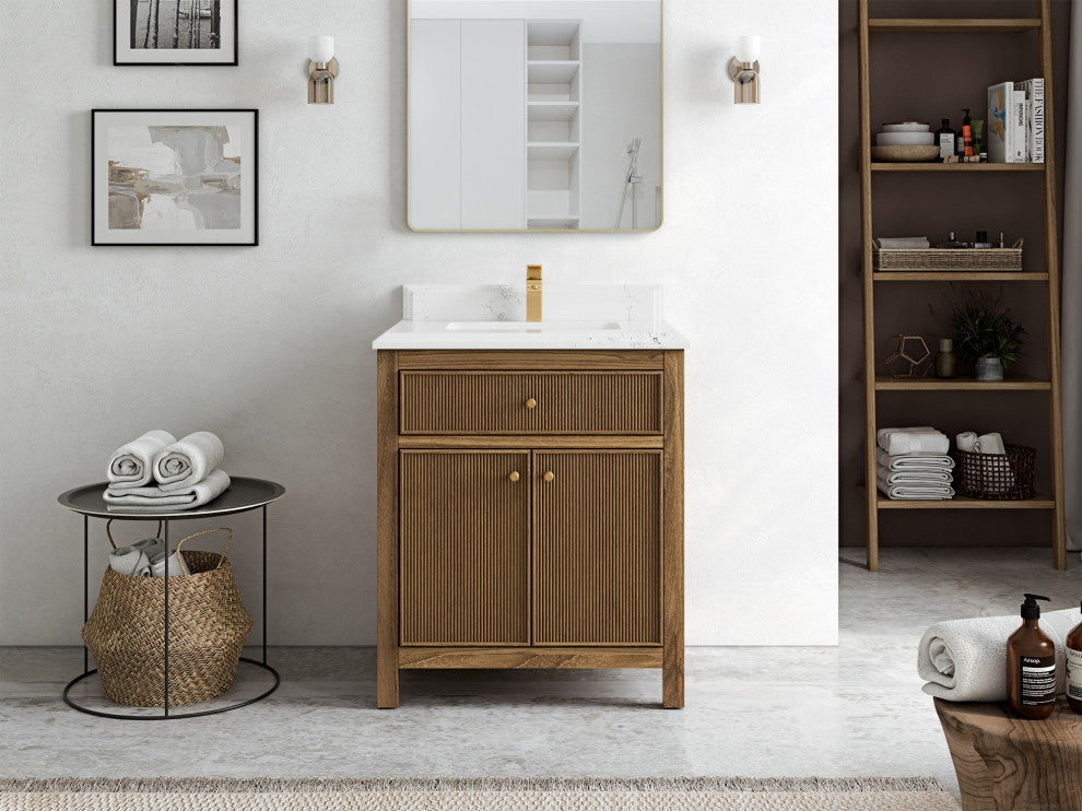 Sonoma Teak 30 Single Sink Bath Vanity in Dark Natural with 1.5" Empira Quartz