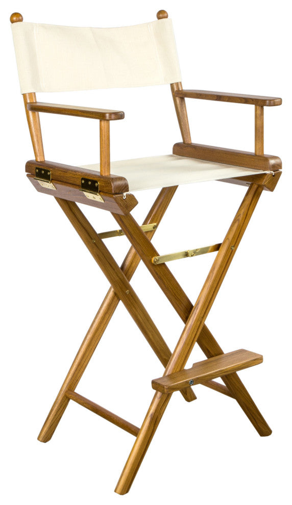 23" Ivory and Brown Solid Wood Indoor Outdoor Director Chair
