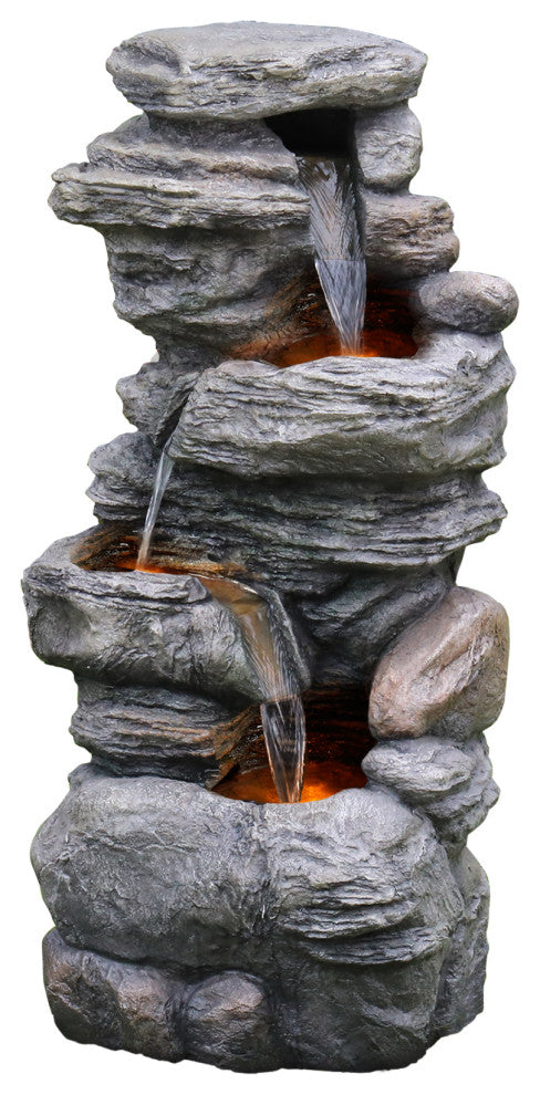 40" 3 Tier Rock Water Fountain with LED Light