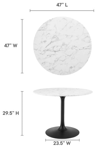 Lippa 40" Round Artificial Marble Dining Table Black White