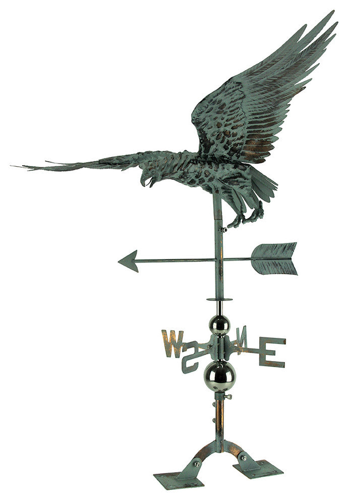 Verdigris Patina Metal Flying Eagle Weather Vane with Roof Mount
