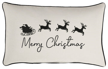 Merry Christmas Reindeer Sunbrella Canvas Natural/Black Outdoor Pillow, 13x20