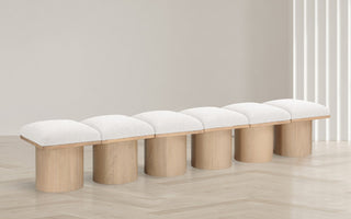 Pavilion Boucle Fabric Upholstered 6-Piece Modular Bench, Cream, Natural Finish