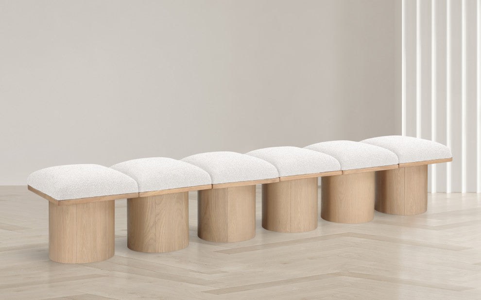 Pavilion Boucle Fabric Upholstered 6-Piece Modular Bench, Cream, Natural Finish