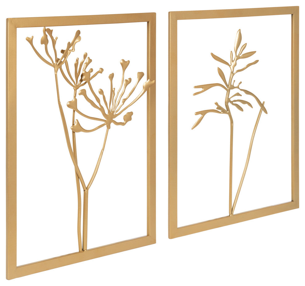 Malak Metal Framed Wall Art Set, Gold, 2 Piece