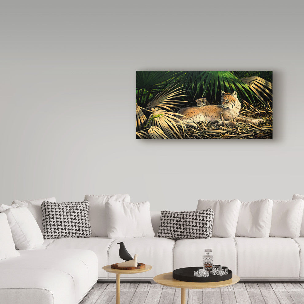 Wilhelm Goebel ''Bobcat With Kittens'' Canvas Art, 32"x16"