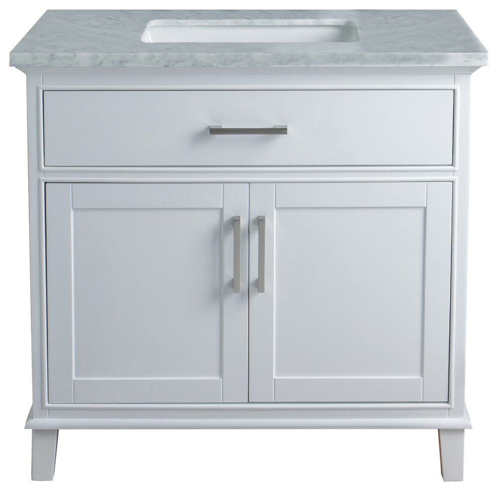Stufurhome Leigh Bathroom Vanity, White, 36" Single Sink